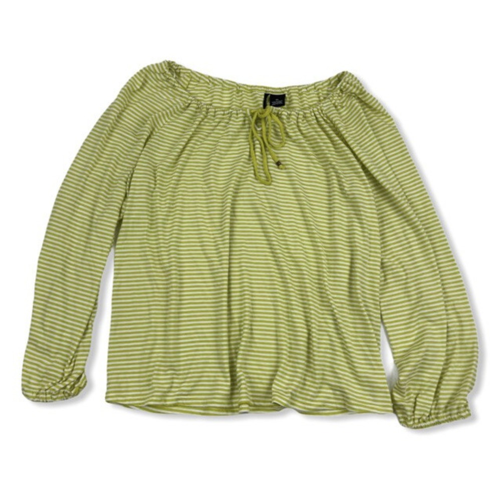 New Directions ND Womens Off The Shoulder Striped Blouse Top Shirt Size XL Green